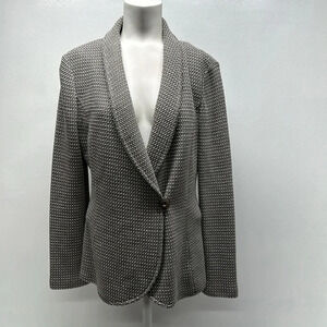 St. John Cardigan Blazer Santana Knit Sweater Jacket Collared Brown White 10